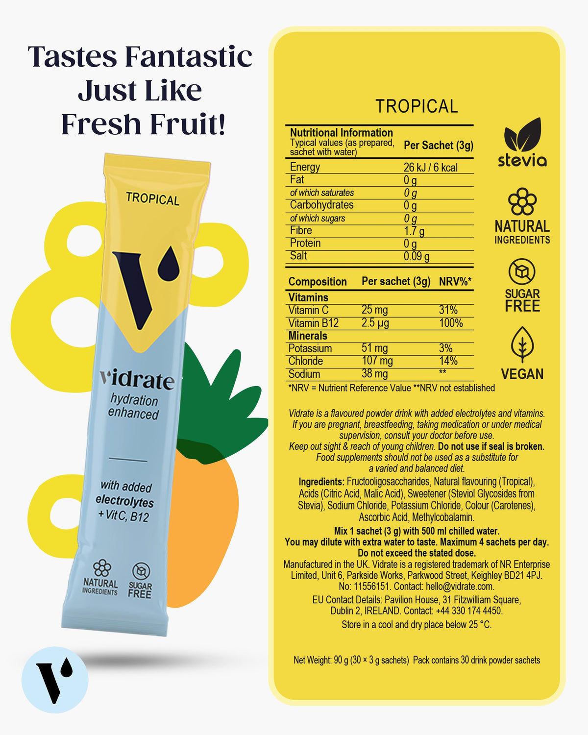 Vidrate Electrolytes Powder, Mixed Berry Variety Pack, 30 Sachets