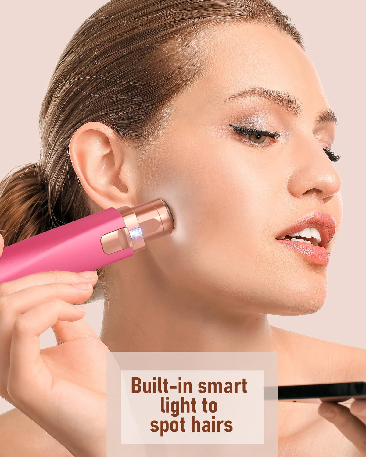 Eyebrow & Facial Hair Trimmer for Women: 2 in1 Rechargeable Facial Hair Removal and Eyebrow Shaver, Painless Shaving with Built-in LED Light - Perfect for Face, Lips, and Body