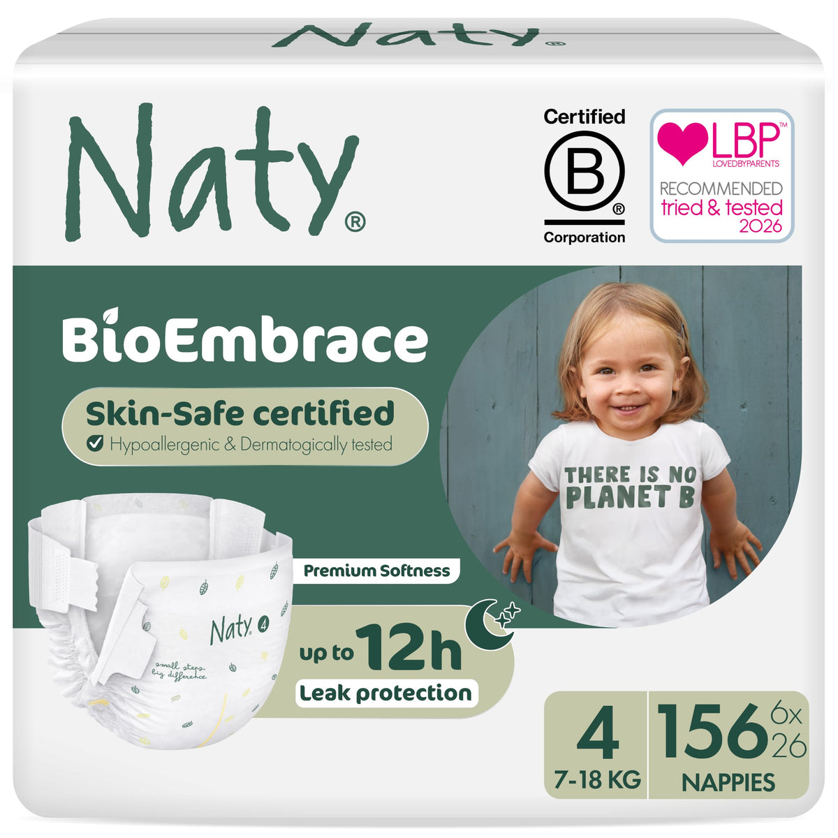 Naty BioEmbrace Newborn Nappies, Sensitive Skin, Size 2 (3–6kg), 33 Count