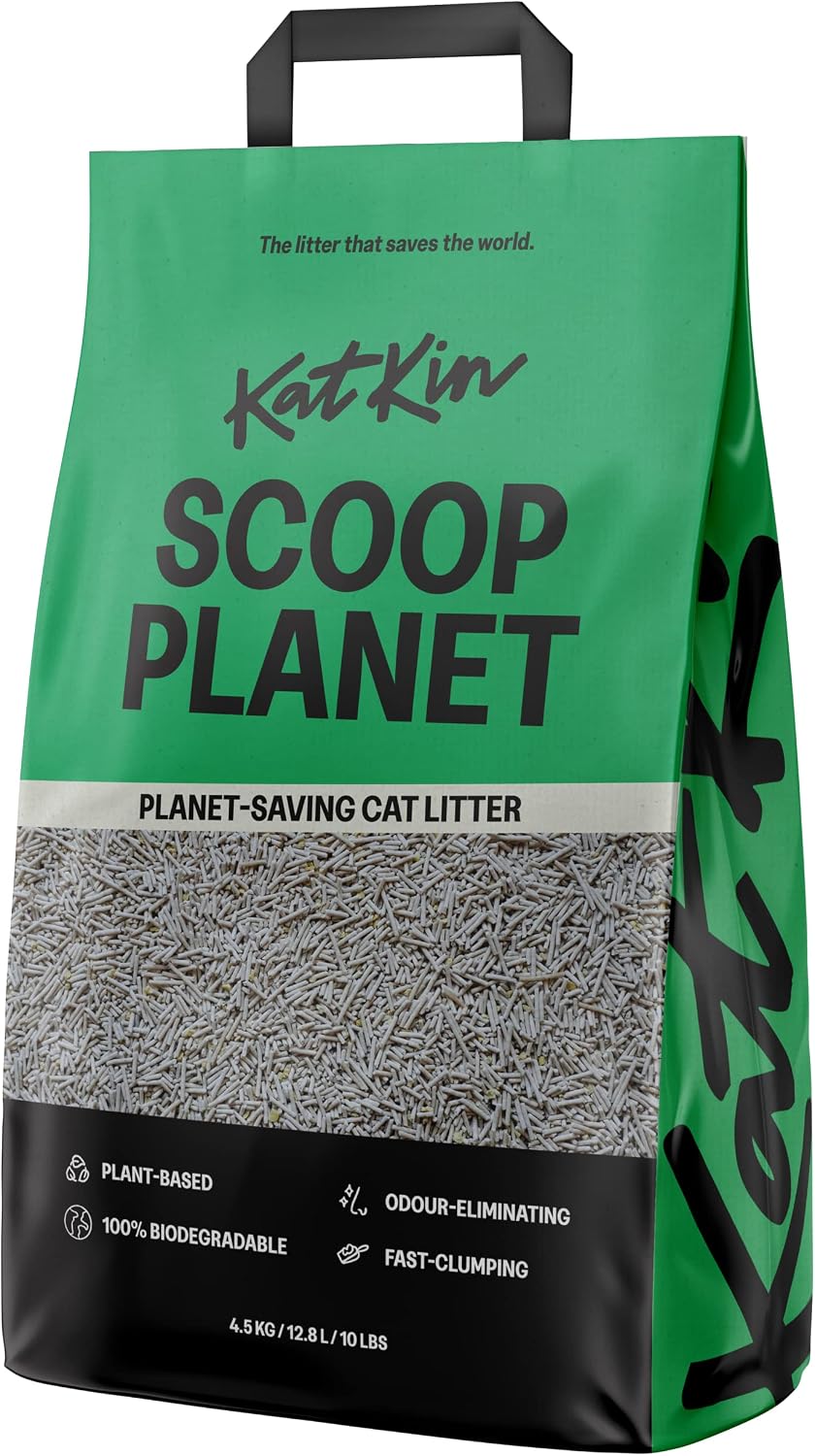 KatKin Scoop Planet Litter (1x4.5kg/12.8L bag): Plant-Based, 100% Biodegradable, Non-Tracking, Clumping Cat Litter Made With Non-Toxic, Eco-Friendly Pea fibre & Millet