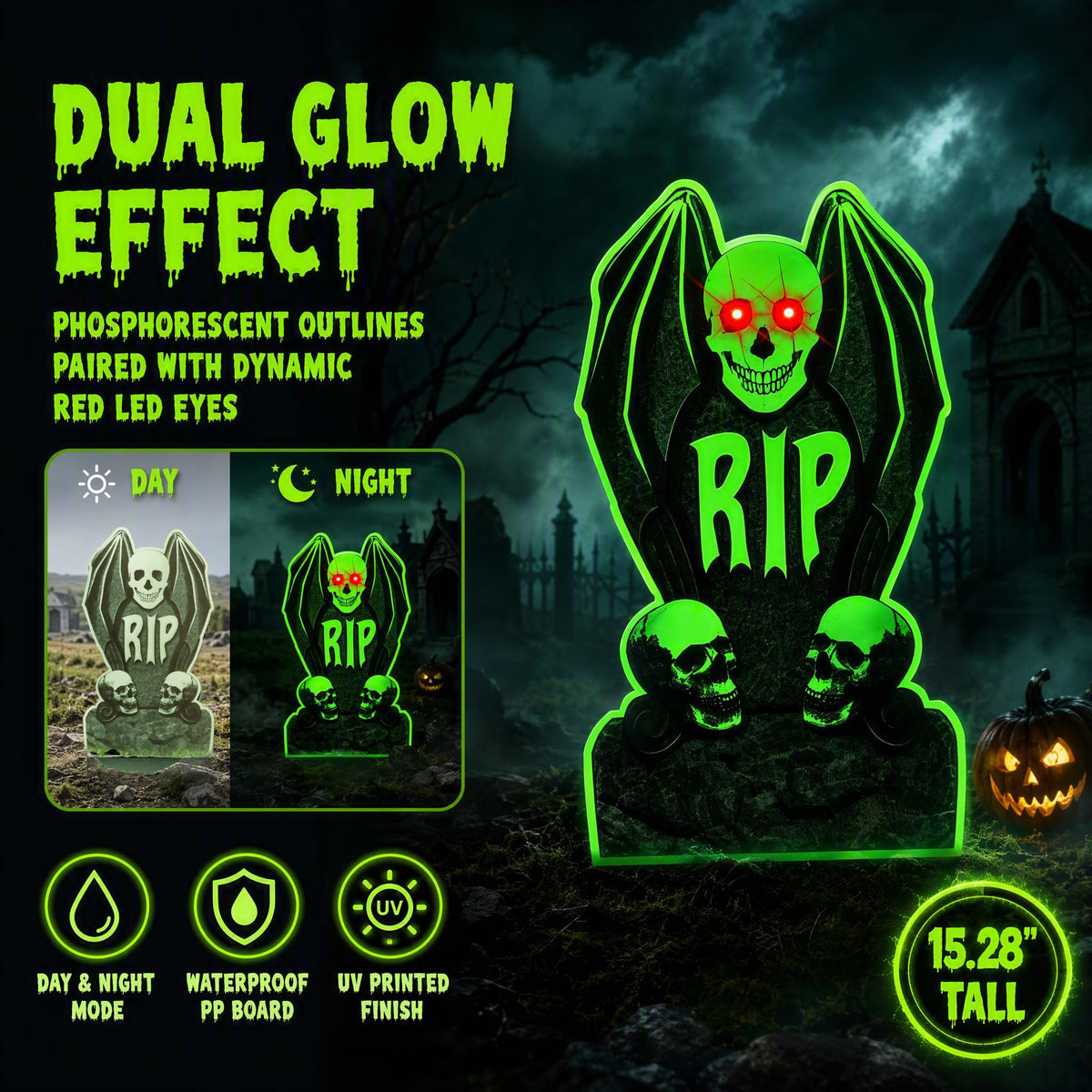 10 Pack Halloween Yard Signs, Fluorescent Skeleton Hands and Tombstones