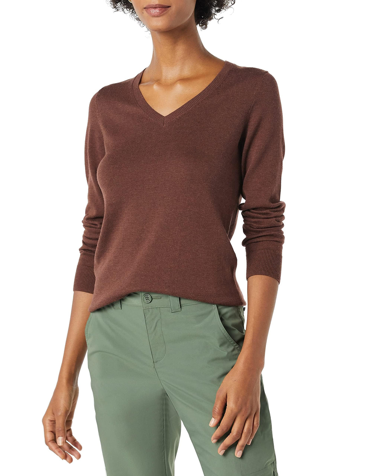 Amazon Essentials Women's Regular-Fit Lightweight Long-Sleeve V-Neck Jumper