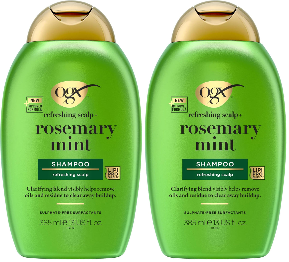OGX Refreshing Scalp with Rosemary Mint Shampoo, Clarifying Blend to Remove Excess Oil and Residue, Clears Away Buildup, Sulfate Free, 385ml