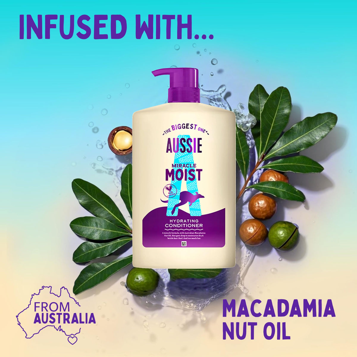 Aussie Miracle Moist Shampoo 1L Pump to Restore Brittle & Dry Hair