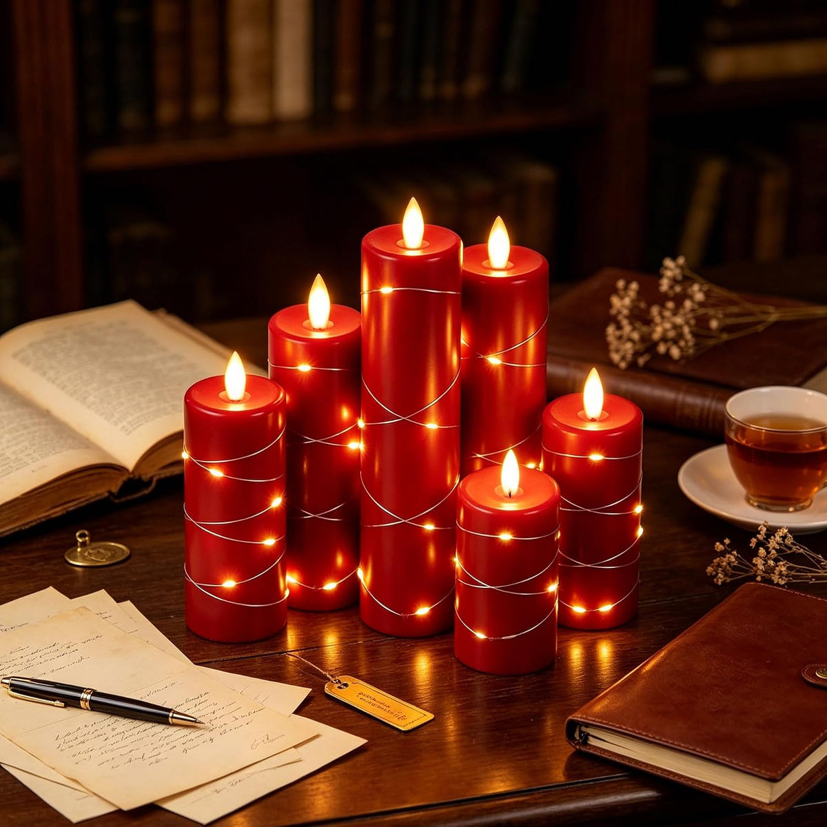 Da by 3 Pack Ivory Flameless LED Candles with Fairy Lights, Realistic Moving Flame Paraffin Wax Candles, Remote Control, Soft Warm Light, 8cm D x 12.5/14.5/16.5cm H, Indoor Wedding Home Decor