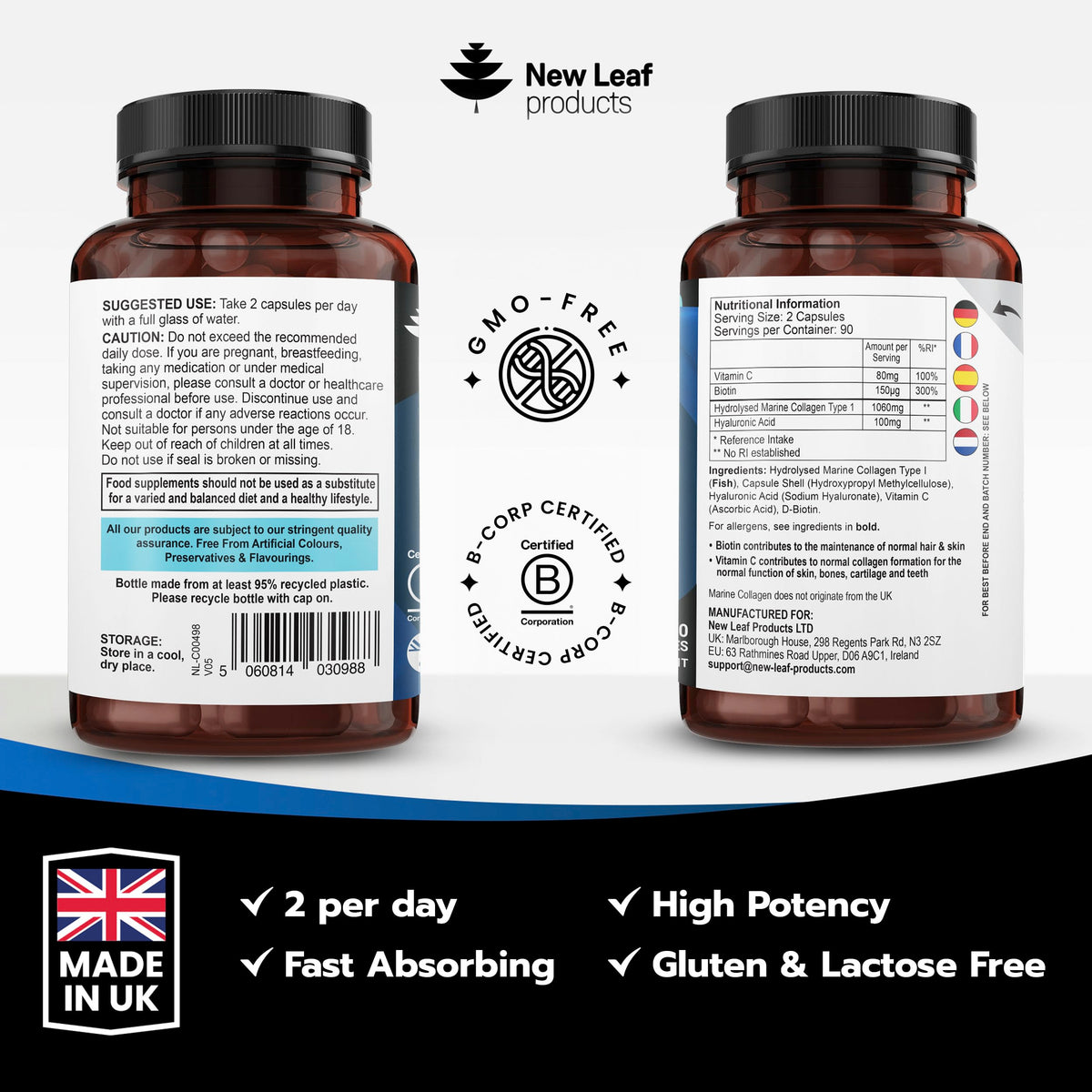 Marine Collagen Gummies for Women, 60 Gummies 1 Month Biotin, Folic Acid