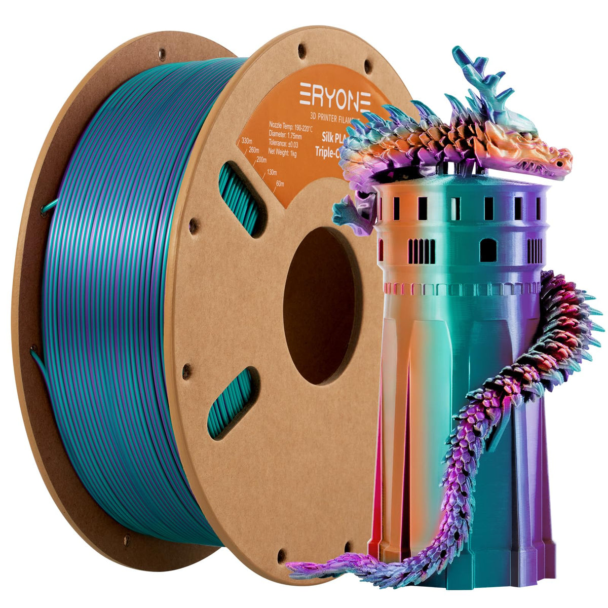 ERYONE Silk PLA Filament 1.75mm,3D Printer Filament PLA,Shiny Glossy PLA Filament,+/-0.03mm,1kg(2.2lbs)/Spool,Silk Liquid Gold