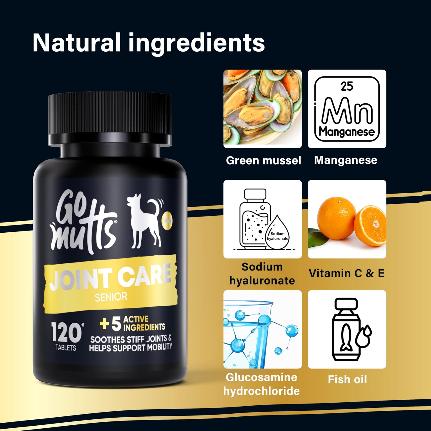 Joint Supplements for Senior Dogs, 120 Tablets with Glucosamine, Green Mussel & Vitamin C, Senior Dog Joint Supplements - Relieve Stiff Joints & Support Mobility for Your Dog