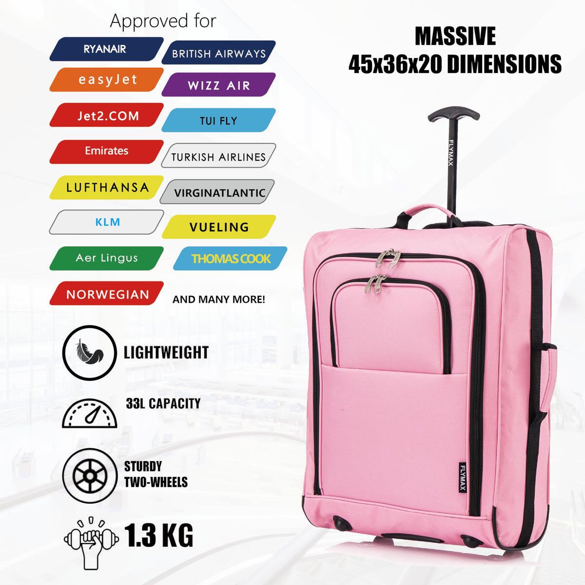 Easyjet 45x36x20 Carry on Suitcase Approved Underseat Cabin Bag Case Lightweight Hand Luggage 1.3kg 33L Black