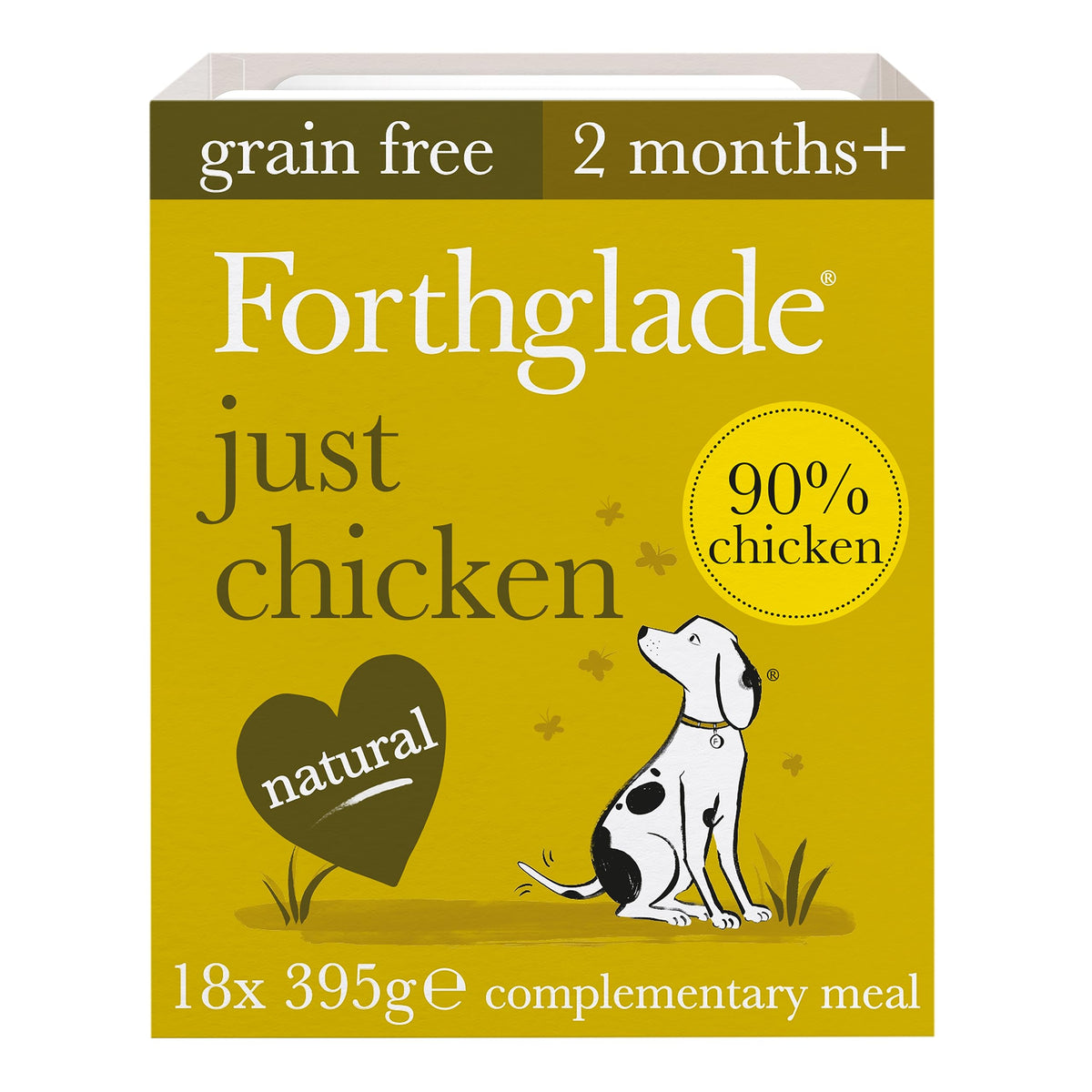 Forthglade Complementary Wet Dog Food (12 x 395g Trays) - Grain Free & Hypoallergenic Dog Food, Just Chicken, Chicken with Liver & Turkey, 90% Protein Stomach Sensitive with Natural Ingredients
