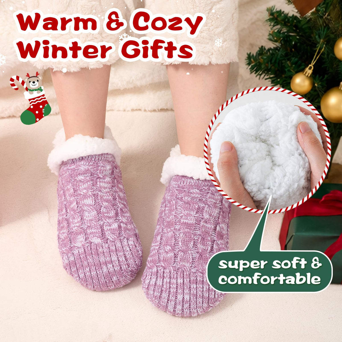 Niorasen Fluffy Slipper Socks Women Men, Winter Gift for Her, UK 4-9