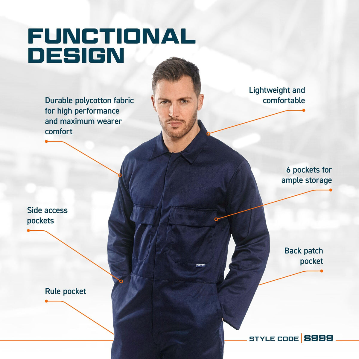 Portwest Euro Work Men's Polycotton Men's Polycotton Coverall