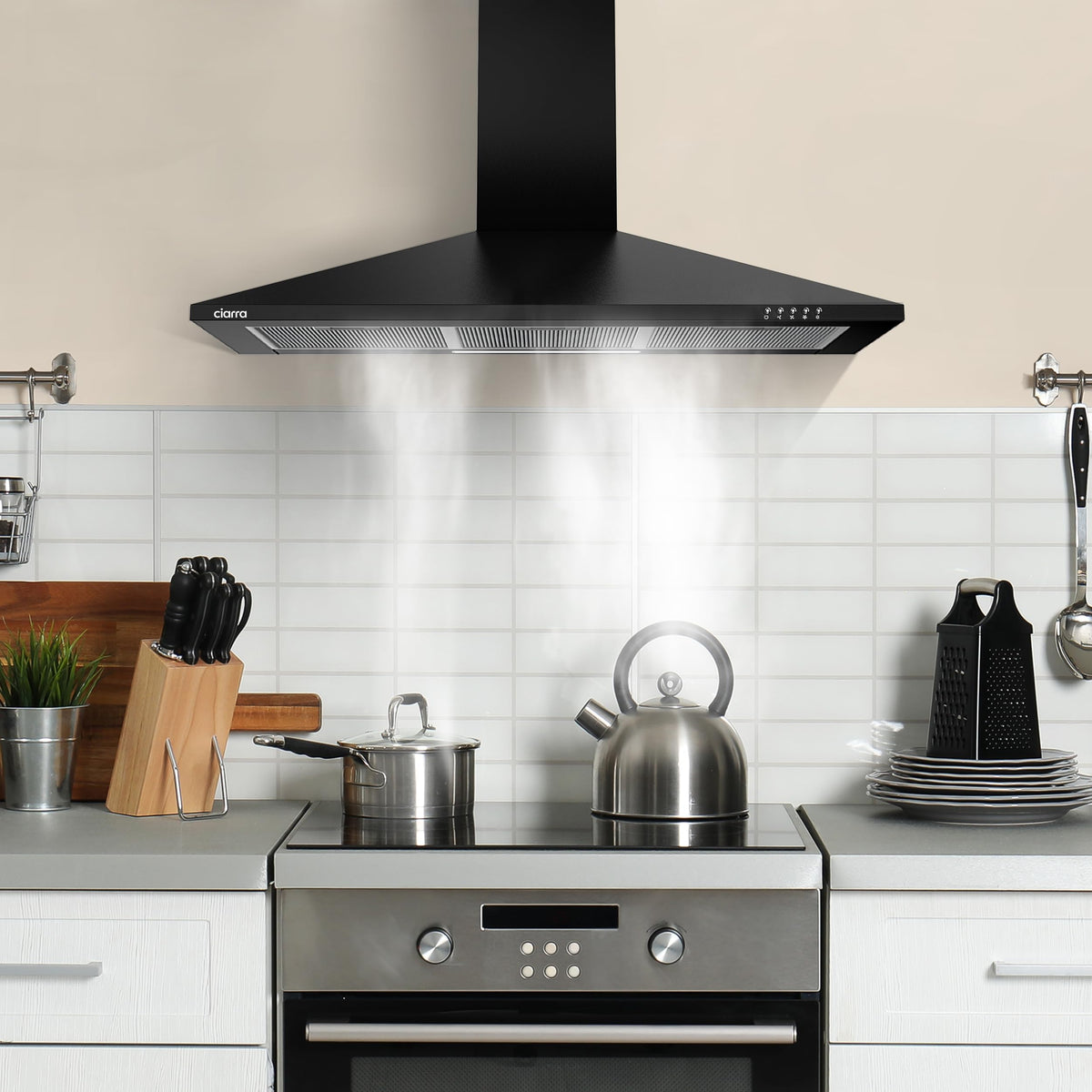CIARRA 90cm Wall-Mount Cooker Hood 370m³/h Ducting & Recirculation CAS9201A