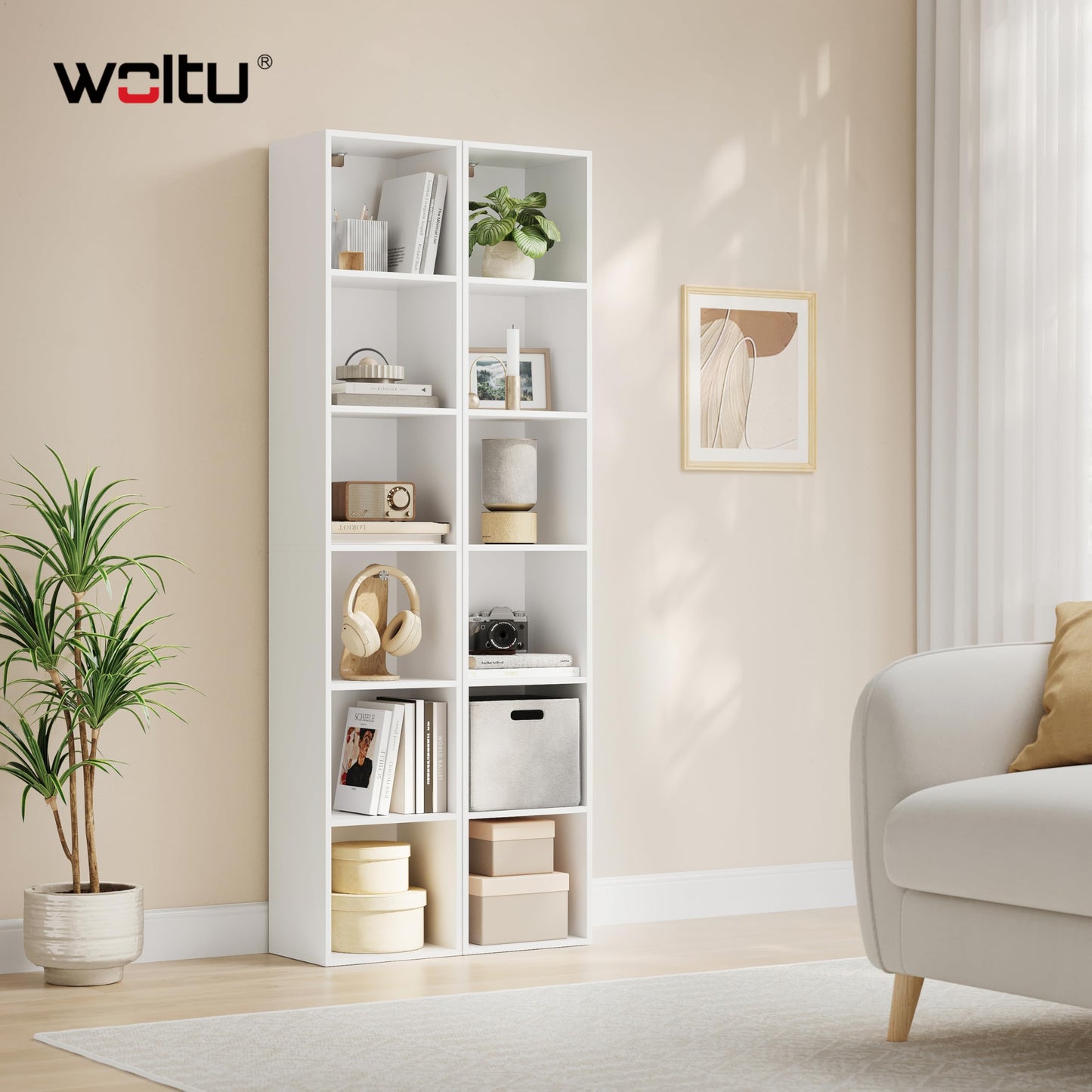 WOLTU Bookcase, White Book Shelf 6 Storage Cubes Unit, Tall Freestanding Bookcases for Living Room,Bedroom