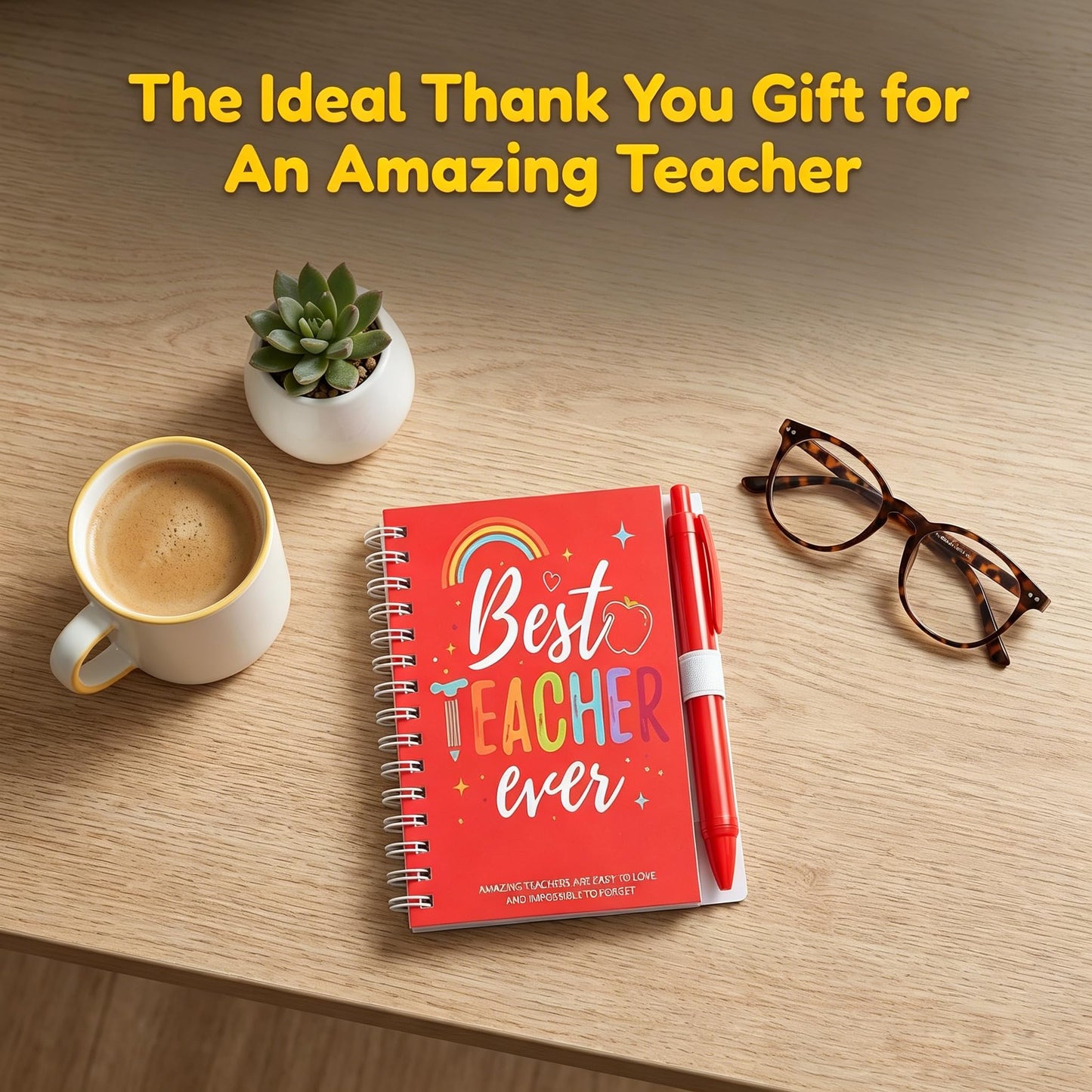 Charfia Teacher Gifts for Women Men, 6 Set Teacher Notebook Thank You Teacher Gifts for Teachers with Pen, Nursery Teacher Christmas Appreciation Gifts Presents (A)