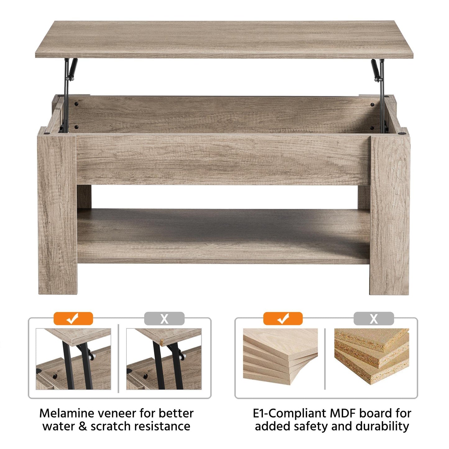 Yaheetech Lift Up Coffee Table, Wooden Lifting Coffee Table with Hidden Storage Drawer and Open Shelf, Space-saving Tea Tables for Living Room/Reception, Espresso