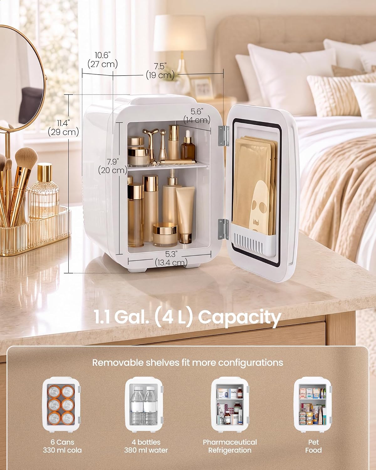 SONGMICS Mini Fridge 4L/6 Can, Portable Small Fridge Mini Cooler & Warmer