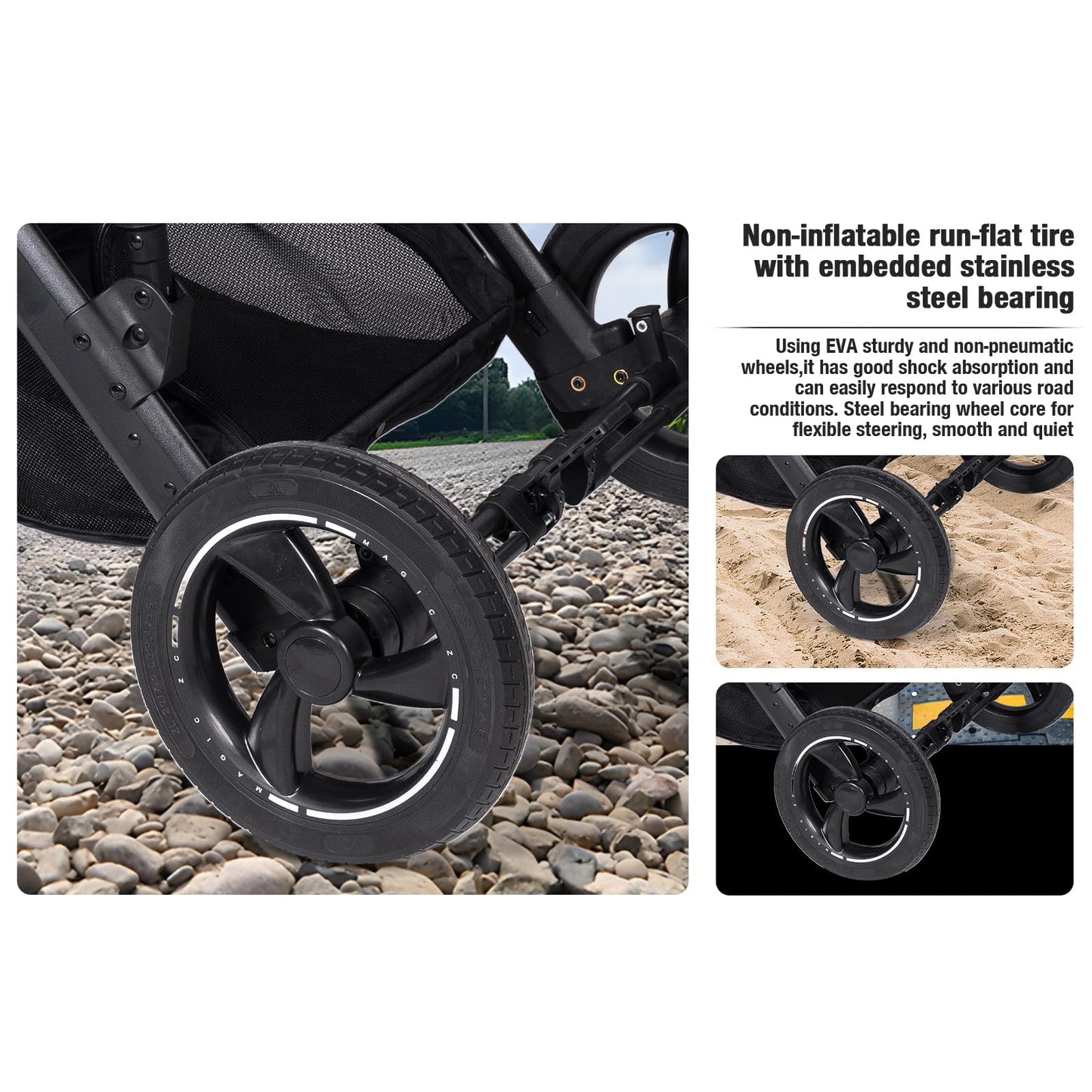 PU Leather 3 in 1 Pushchair Travel System, Toddler Stroller, Baby Pram 3 in 1, Infant Carriage with One-Click Folding, Newborn Buggy with Aluminum Frame (V6 Black)