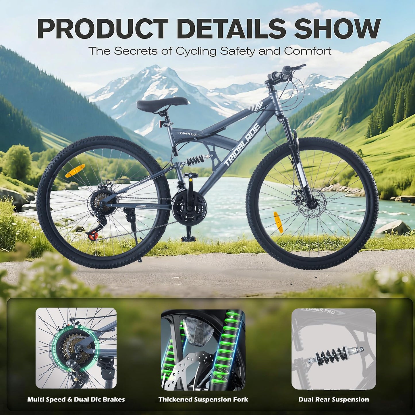 TRIOBLADE Full Suspension Mountain Bike — 2.35" Fat Tyres, Disc Brakes | 20"/24"/26"/27.5"