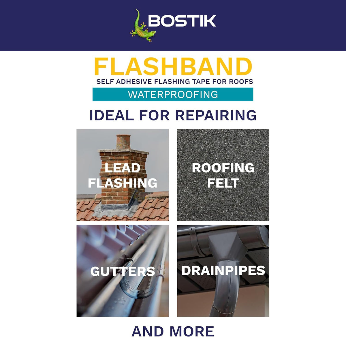 Bostik Flashband Self Adhesive Flashing Tape for Roofs Grey - 75mm x 10m