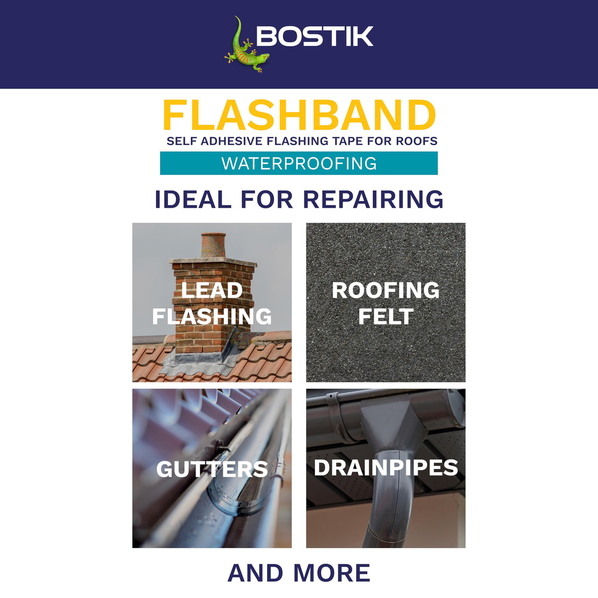 Bostik Flashband Self Adhesive Flashing Tape for Roofs Grey - 75mm x 10m