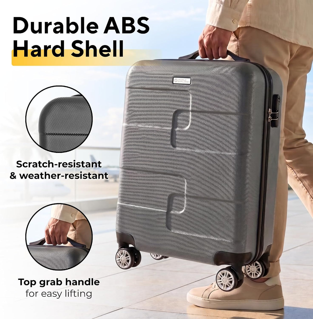 WORLD EXPLORER Cabin Suitcase 55x40x20cm, 34L Carry-On Cabin Bag, Dark Grey