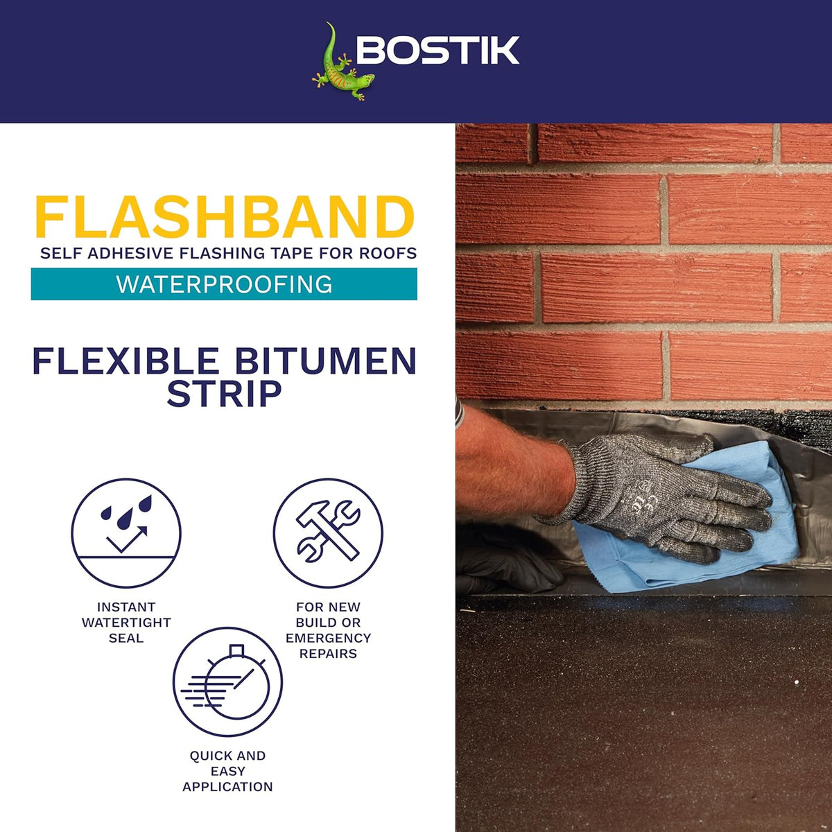 Bostik Flashband Self Adhesive Flashing Tape for Roofs Grey - 75mm x 10m