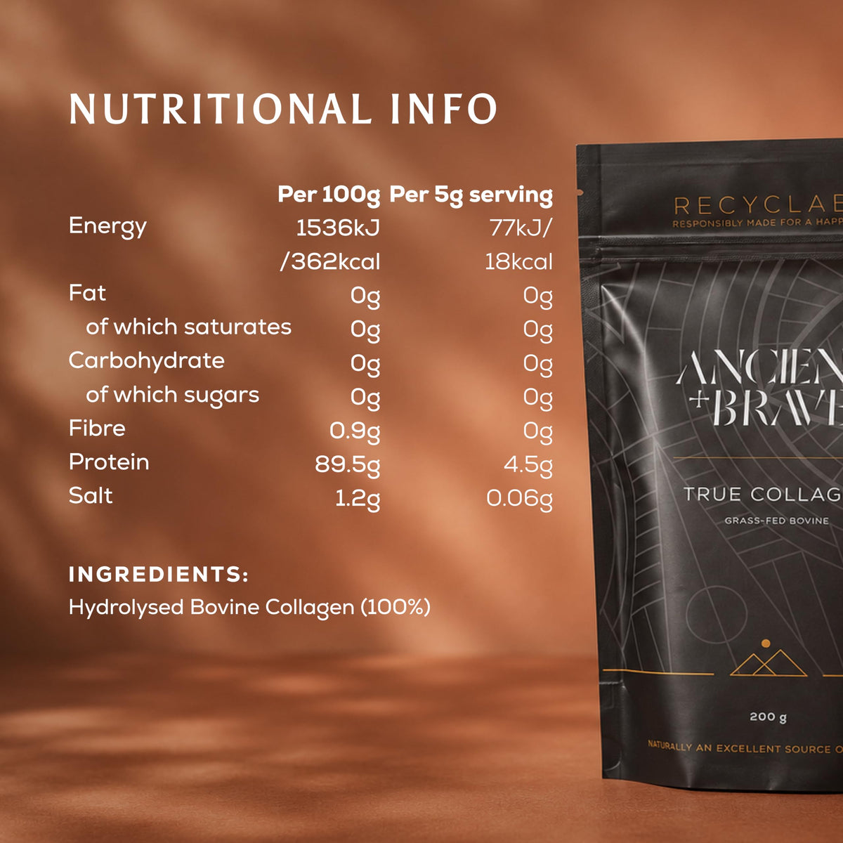 Ancient + Brave True Collagen Powder 200g | 40 Servings | Bovine Collagen