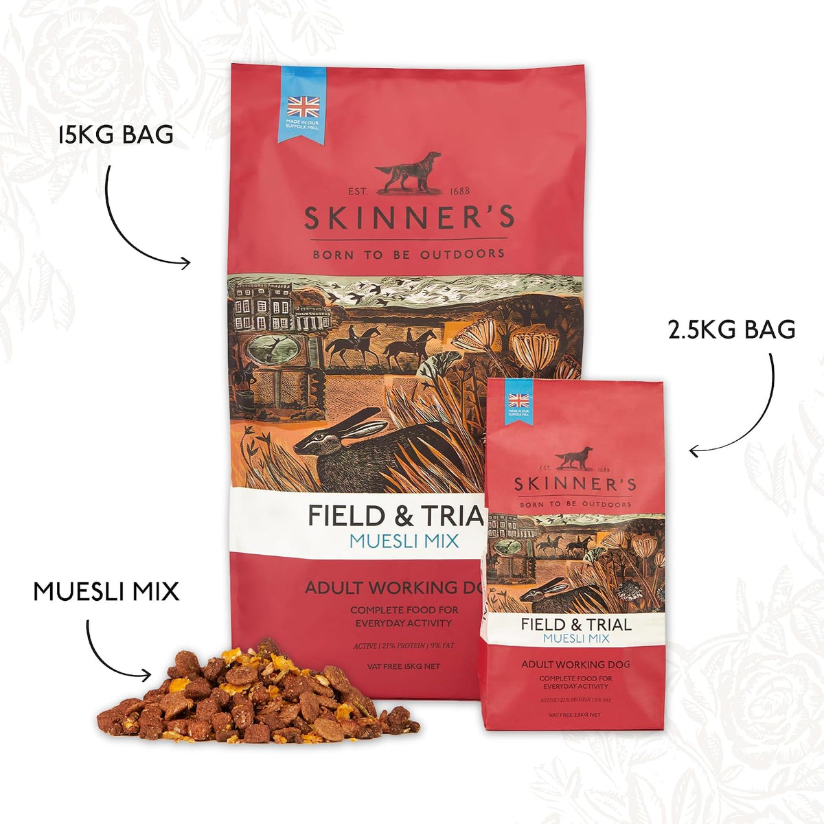 Skinner’s Field & Trial Muesli Mix – Complete Dry Adult Dog Food, For Fussy Eaters, Mixed Kibble for Variety, 15kg