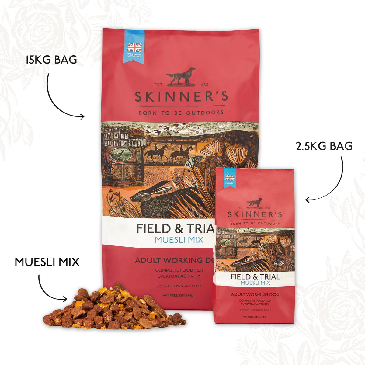 Skinner’s Field & Trial Muesli Mix – Complete Dry Adult Dog Food, For Fussy Eaters, Mixed Kibble for Variety, 15kg