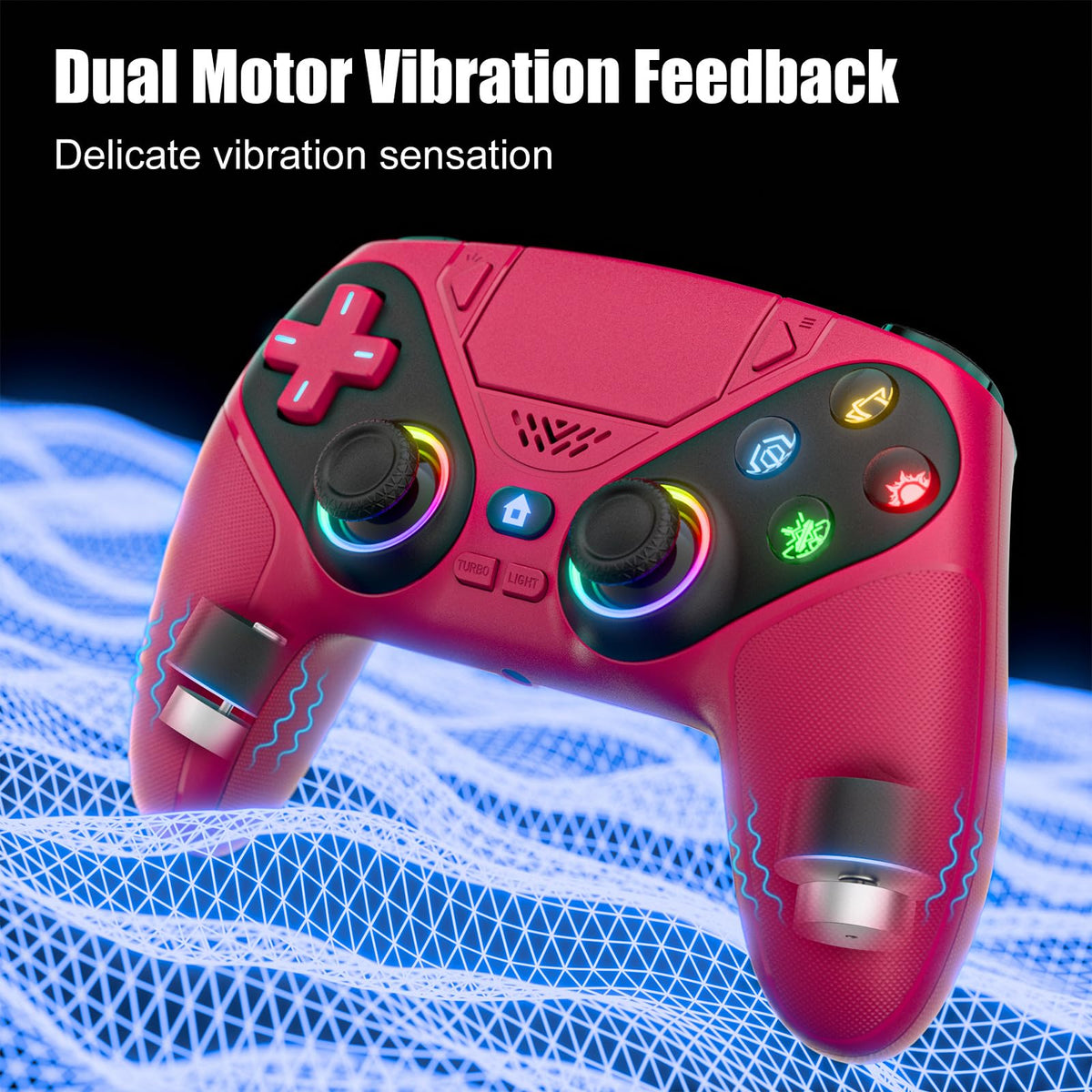 Dinosoo RGB Wireless Controller for PS5/Pro/Slim & PCs, Bluetooth Gamepad with Back Buttons, Touchpad, Macro, Turbo, Dual Vibration, 6-Axis Sensor, Speaker, 3.5mm Audio Jack,White