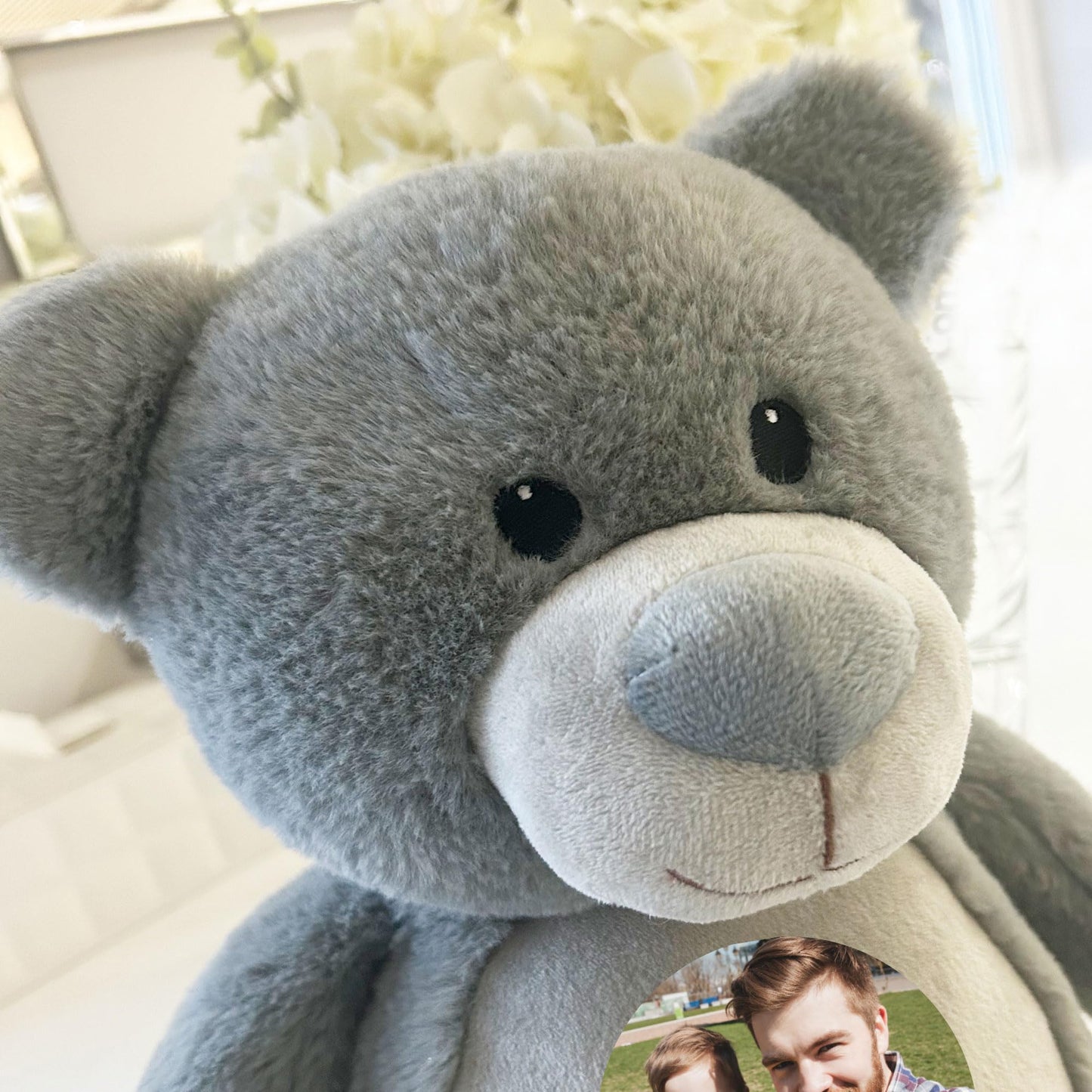 Large Personalised Photo Ashes Keepsake Memory Teddy Bear - Grey | Metal Heart Shaped Tin Ashes Urn | Bereavement Memorial Keepsake | Custom Photo & Message | Sympathy Gift | 42cm Tall