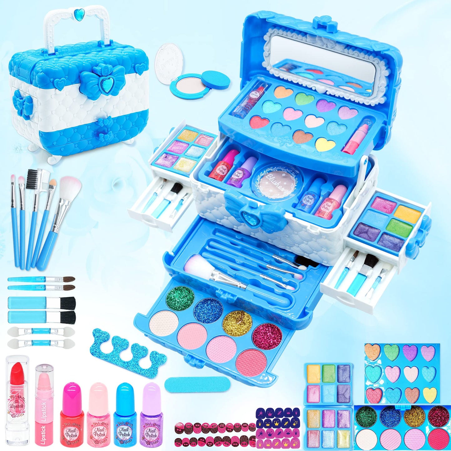 Kids Makeup Sets for Girls Toys - 74PCS Washable Makeup for Kids with Mirror, Real Dressing Table with Stand, Princess Play Makeup Kit Perfect for 3 4 5 6 7 8-12 Year Old Girls Birthday & Christmas
