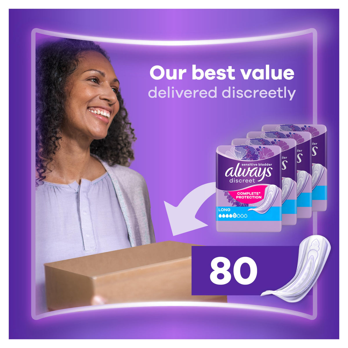 Always Discreet Incontinence Pads Long Plus 64ct