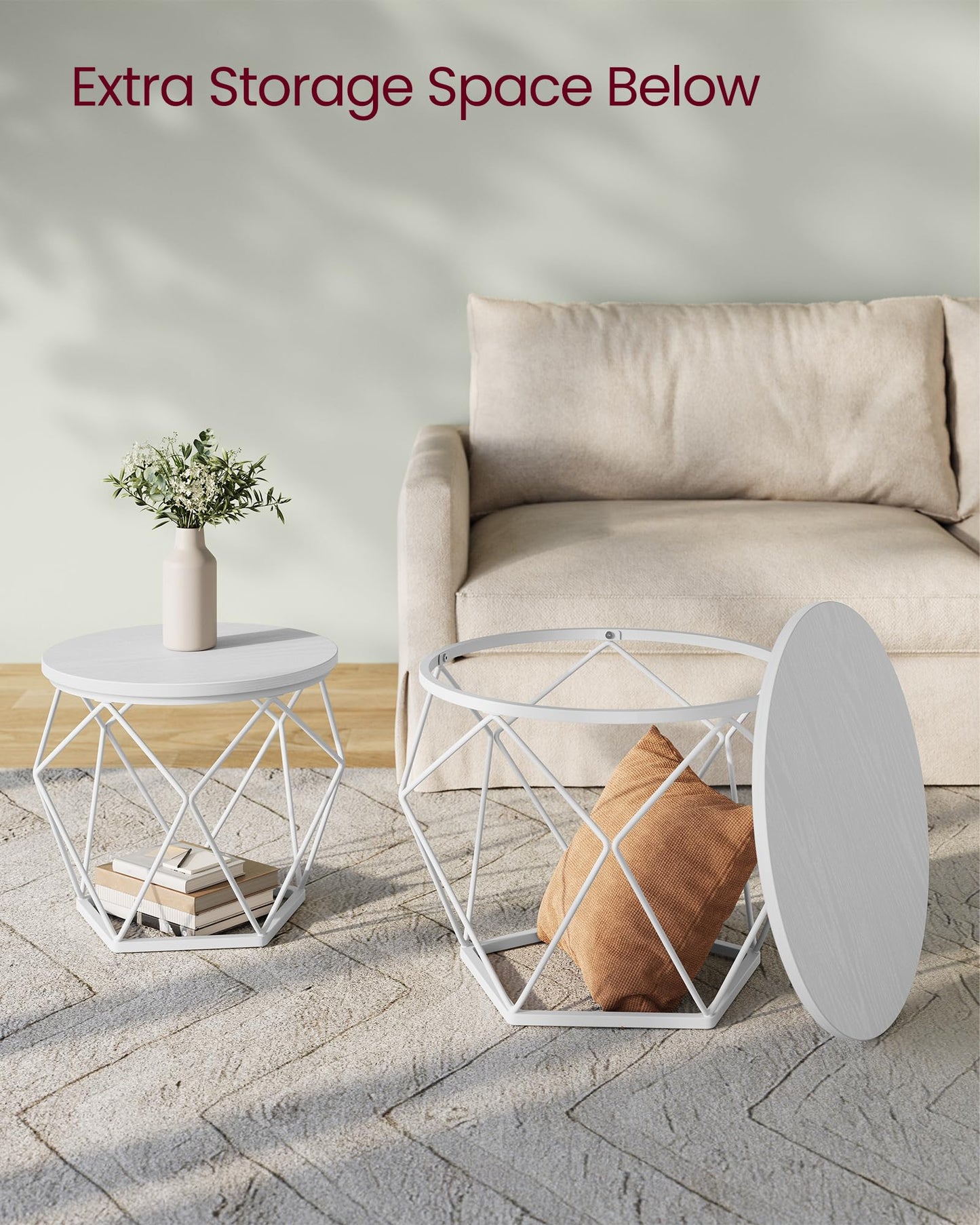VASAGLE Coffee Tables, Set of 2 Side Tables, Robust Steel Frame, for Living Room, Bedroom, Rustic Brown and Black LET040B01