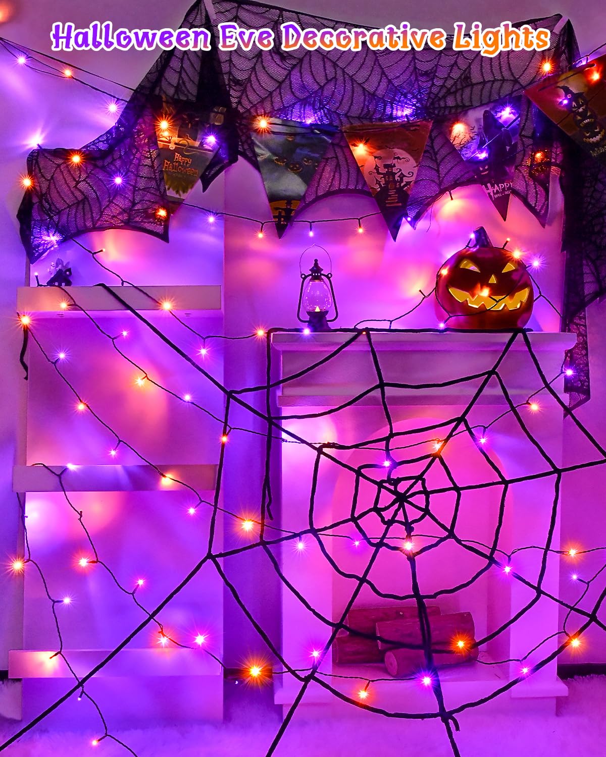Dalugo Halloween Decoration Lights, 5M 50 LED Orange Purple White Fairy Lights with Timer, IP65 Waterproof Battery Powered Lights for Indoor Outdoor Autumn Halloween Decorations(Green Wire)