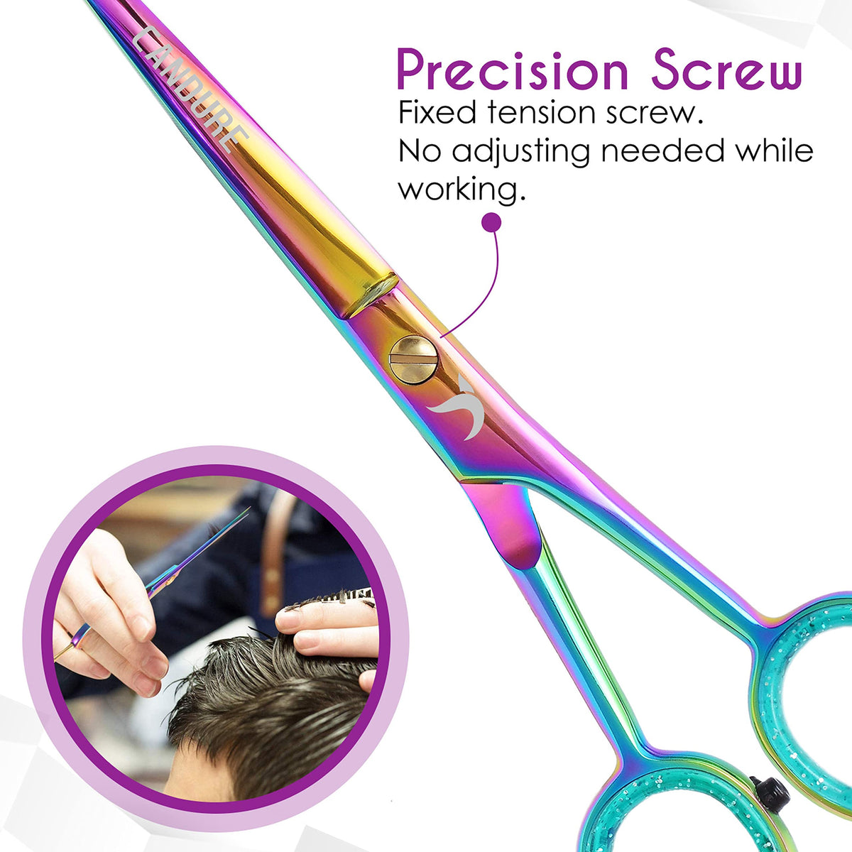 Candure Hairdressing Scissor with Comb & Leather Pouch 6.5" - Hair Scissor for Professional Hairdressers, Barbers Stainless Steel Hair Cutting Shears for Salon, Men, Women, Children and Adults Black
