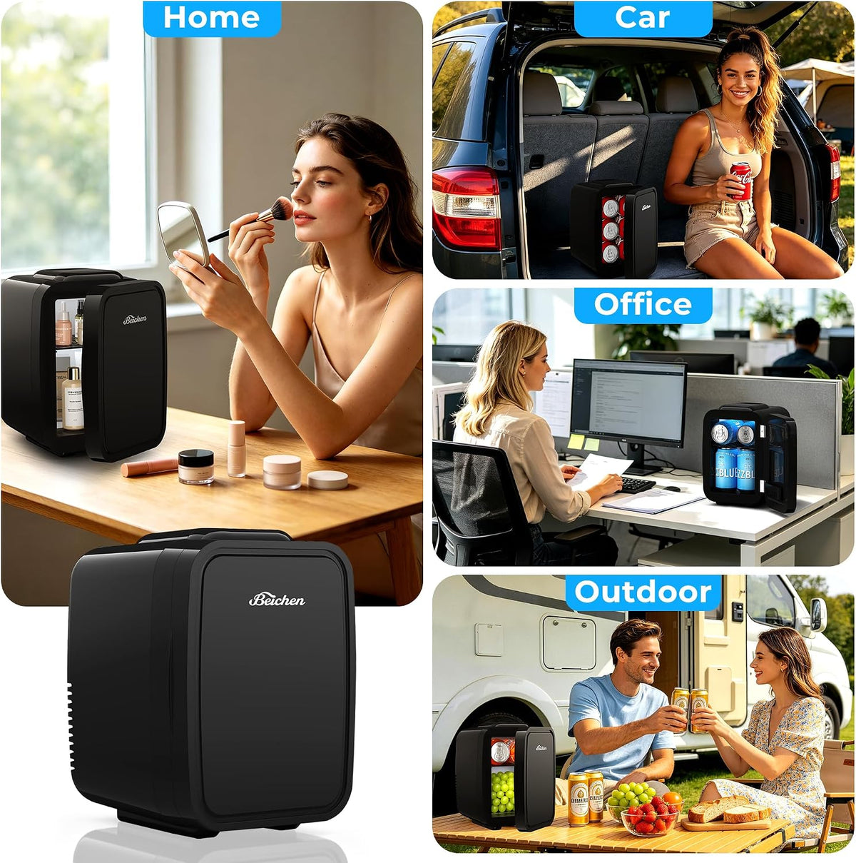 BEICHEN Mini Fridge 4 Litre/6 Cans |AC/USB| for Home Car,Ultra-Quiet <25dB