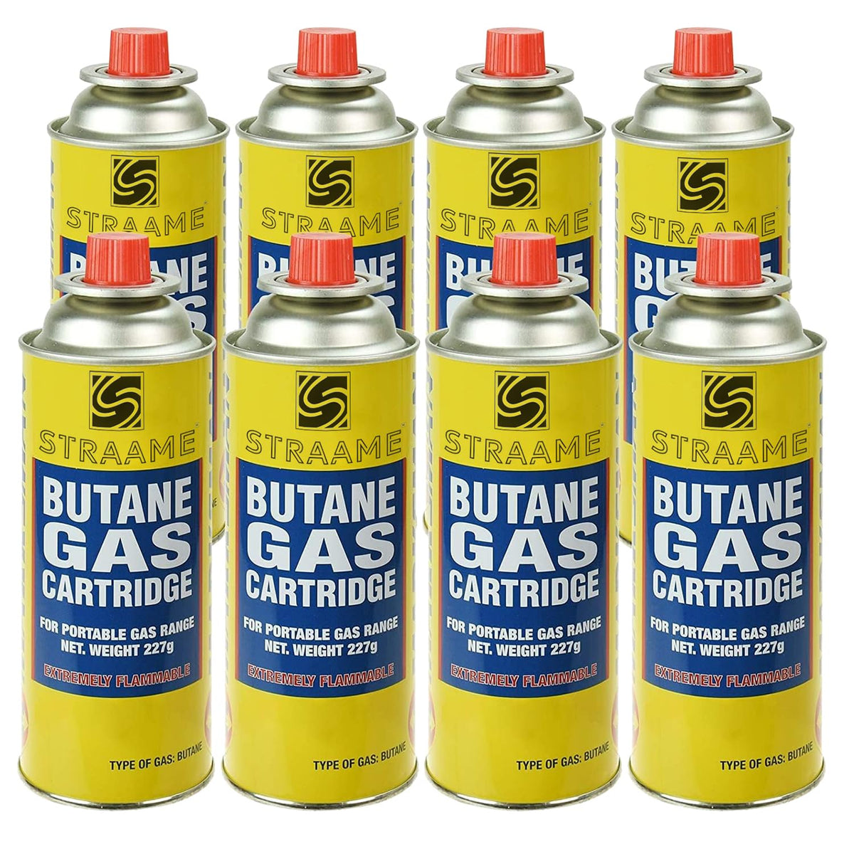 Straame Camping Gas Cartridges 227g, Portable Push-Fit Canisters, Pack of 4