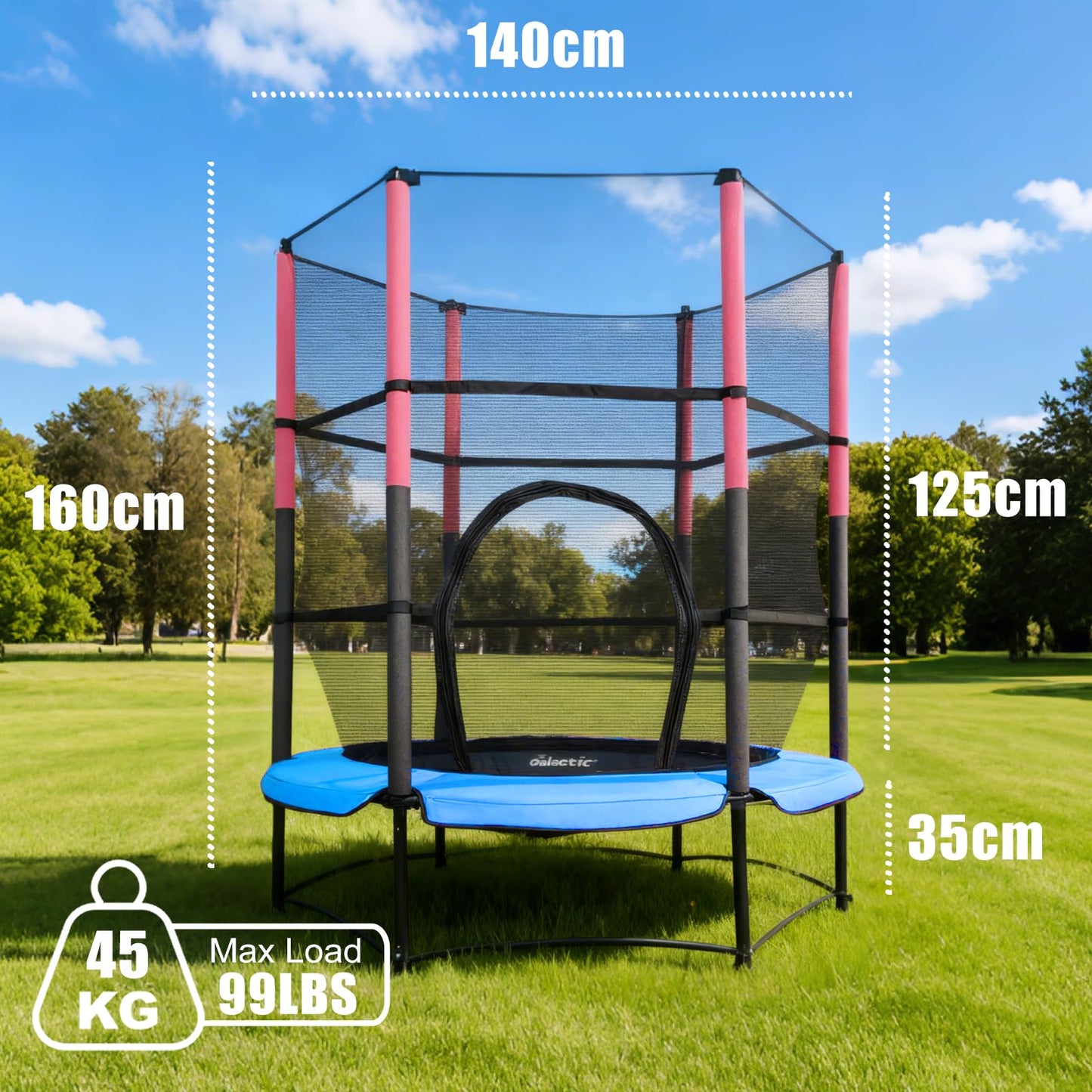 GALACTICA 55" Kids Mini Trampoline with Safety Enclosure Net — Max 25 kg | 4 Colours