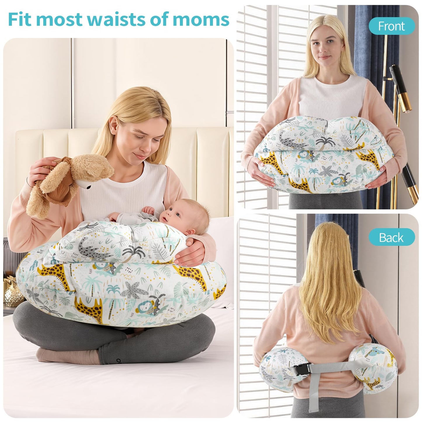 Labtec Nursing Pillow for Breastfeeding Baby, Multifunctional Breast Feeding Pillow with Adjustable Waist Strap and Safety Fence, 100% Cotton Removable Pillowcase, Forest Friends
