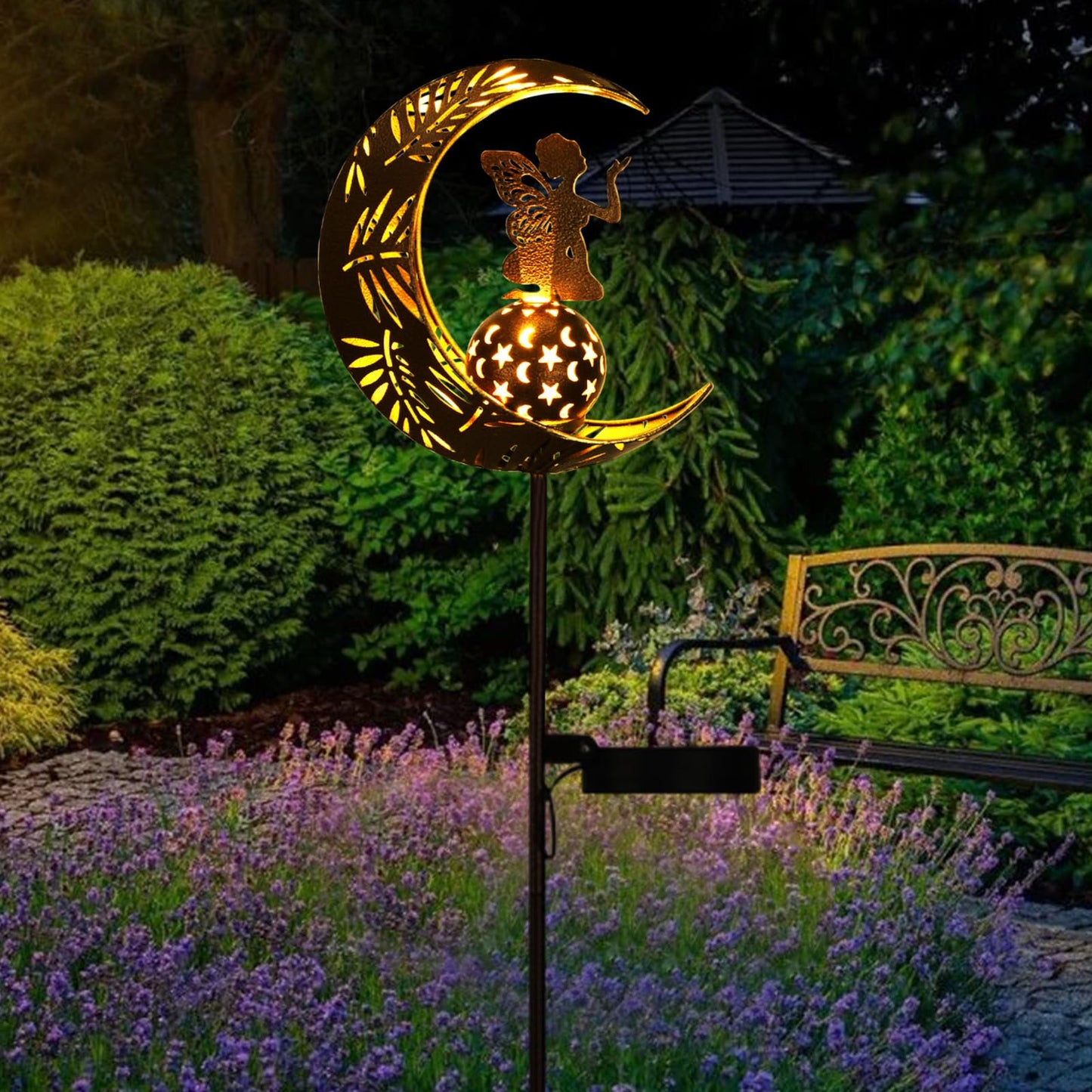 ZKLiLi Solar Lights Garden Decorations,Moon Fairy Light,Solar Crackle Glass Globe,Warm LED Light for Pathway Lawn Patio Courtyard Gifts for Mom Grandma Women