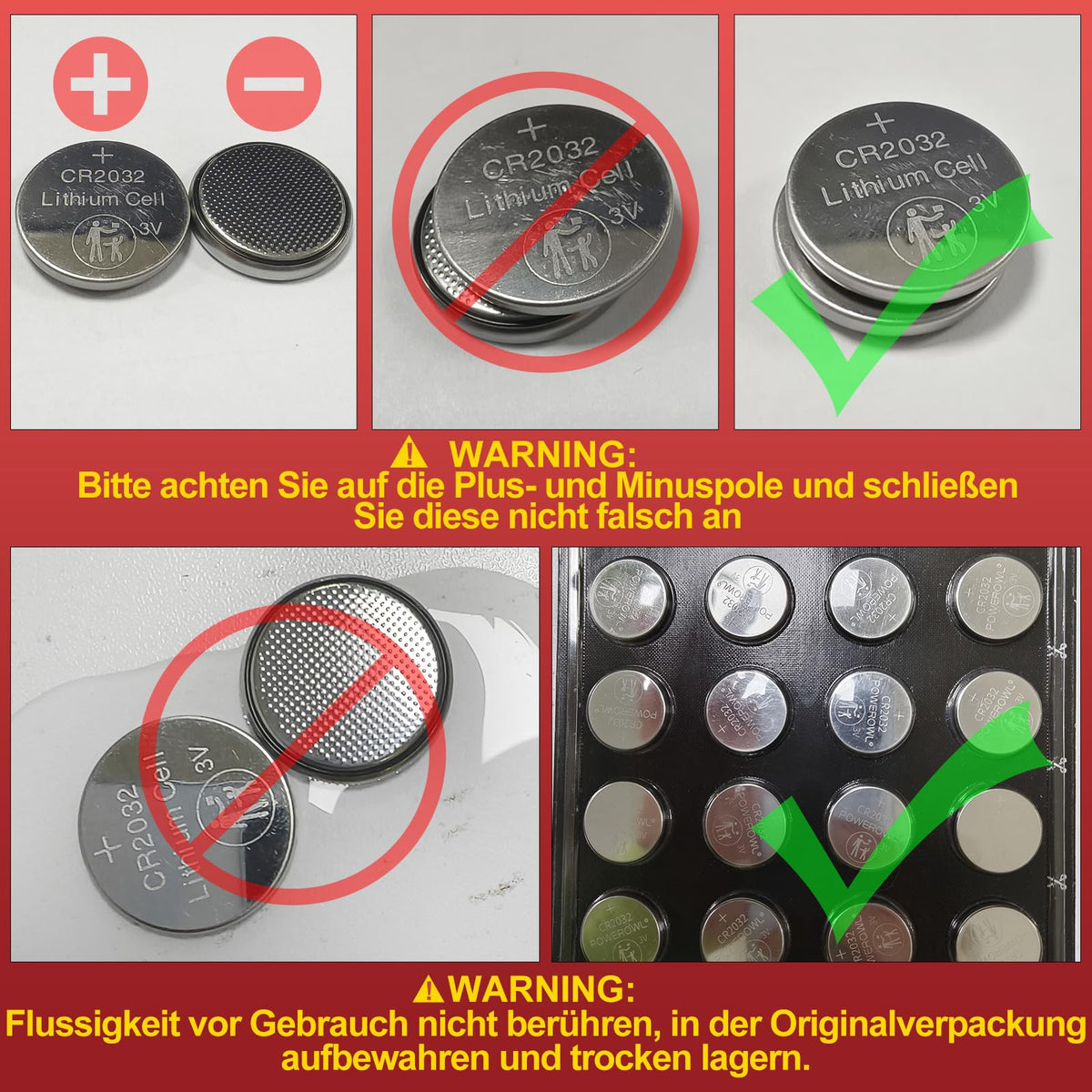 CR2032 Batteries 3V Lithium 20 Pack, POWEROWL High Capacity 2032 DL2032 ECR2032 CR 2032 Lithium Button Cell Battery