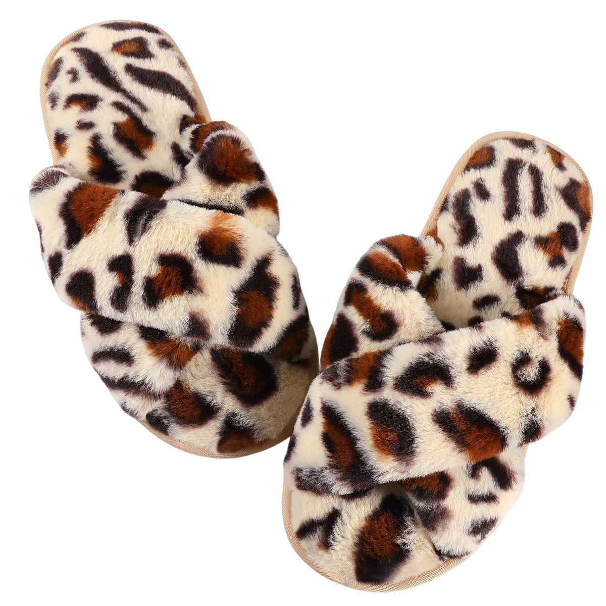 Ankis Women Slippers Fluffy Slippers Memory Foam, Cross Band Furry Open Toe Slippers Cozy Plush Home Shoes Indoor Outdoor Anti-Slide Slipper