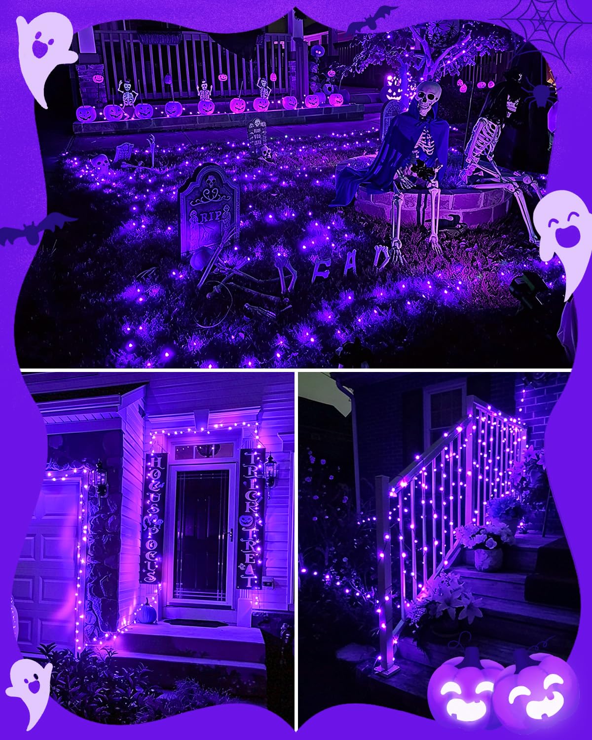 Dalugo Halloween Decoration Lights, 5M 50 LED Orange Purple White Fairy Lights with Timer, IP65 Waterproof Battery Powered Lights for Indoor Outdoor Autumn Halloween Decorations(Green Wire)