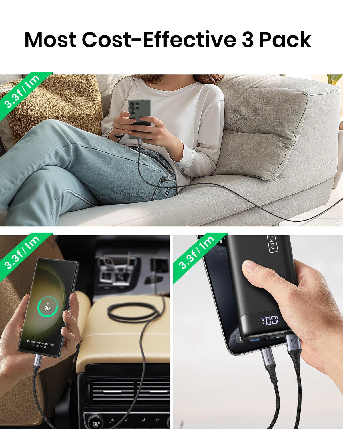 INIU USB C Charger Cable, [2m+2m+0.5m] USB A to Type C Charging Cable