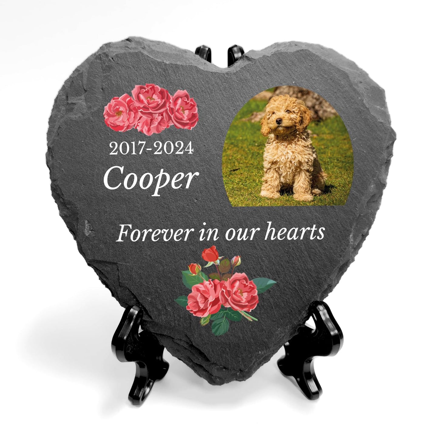 You Personalise Personalised UV Printed Photo Memorial Slate- Custom Message & Photo- Heart Slate, Optional Display Stand- Outdoor & Indoor Use- 100 x 100 mm