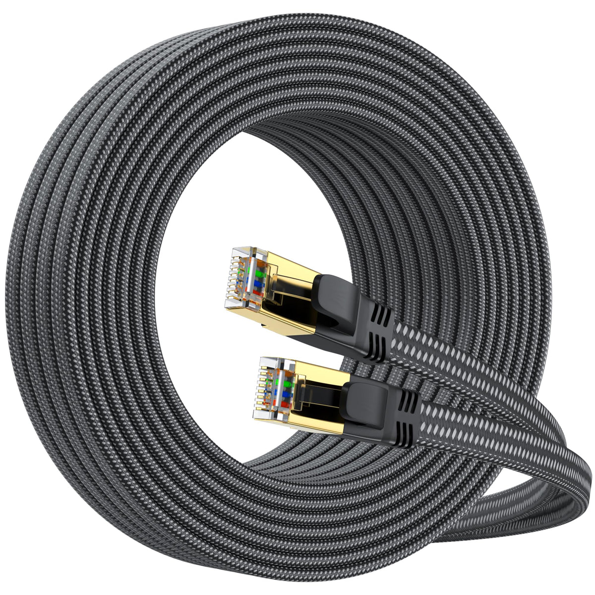 CAT8 Ethernet Cable 2M, 40Gbps 2000MHz Flat High Speed Network Cable, Nylon Braided Shielded, Internet Cable Braided Network Cord RJ45 Indoor LAN Cables Compatible with PS5/Xbox/Router/PC (2M)