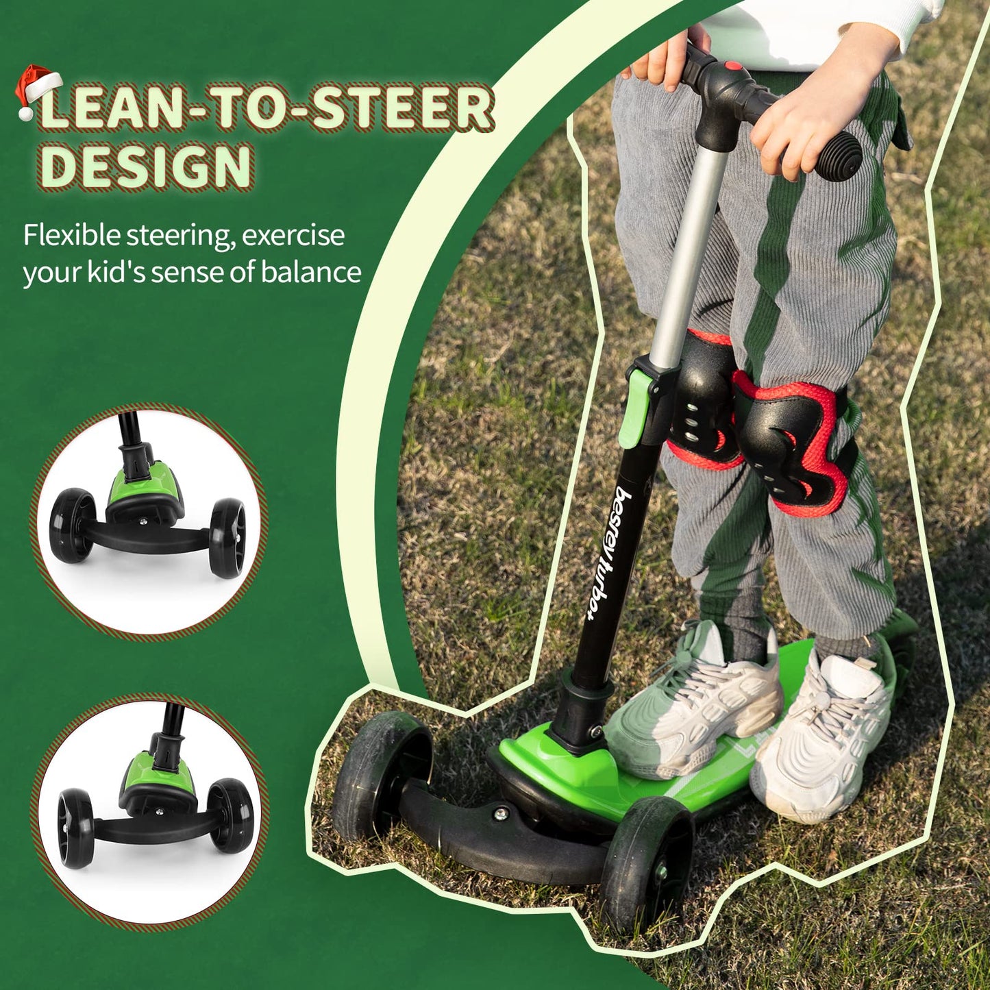 besrey 3-Wheel Toddler Scooter with Lean-to-Steer — Foldable, Anti-Slip Deck | Max 50 kg