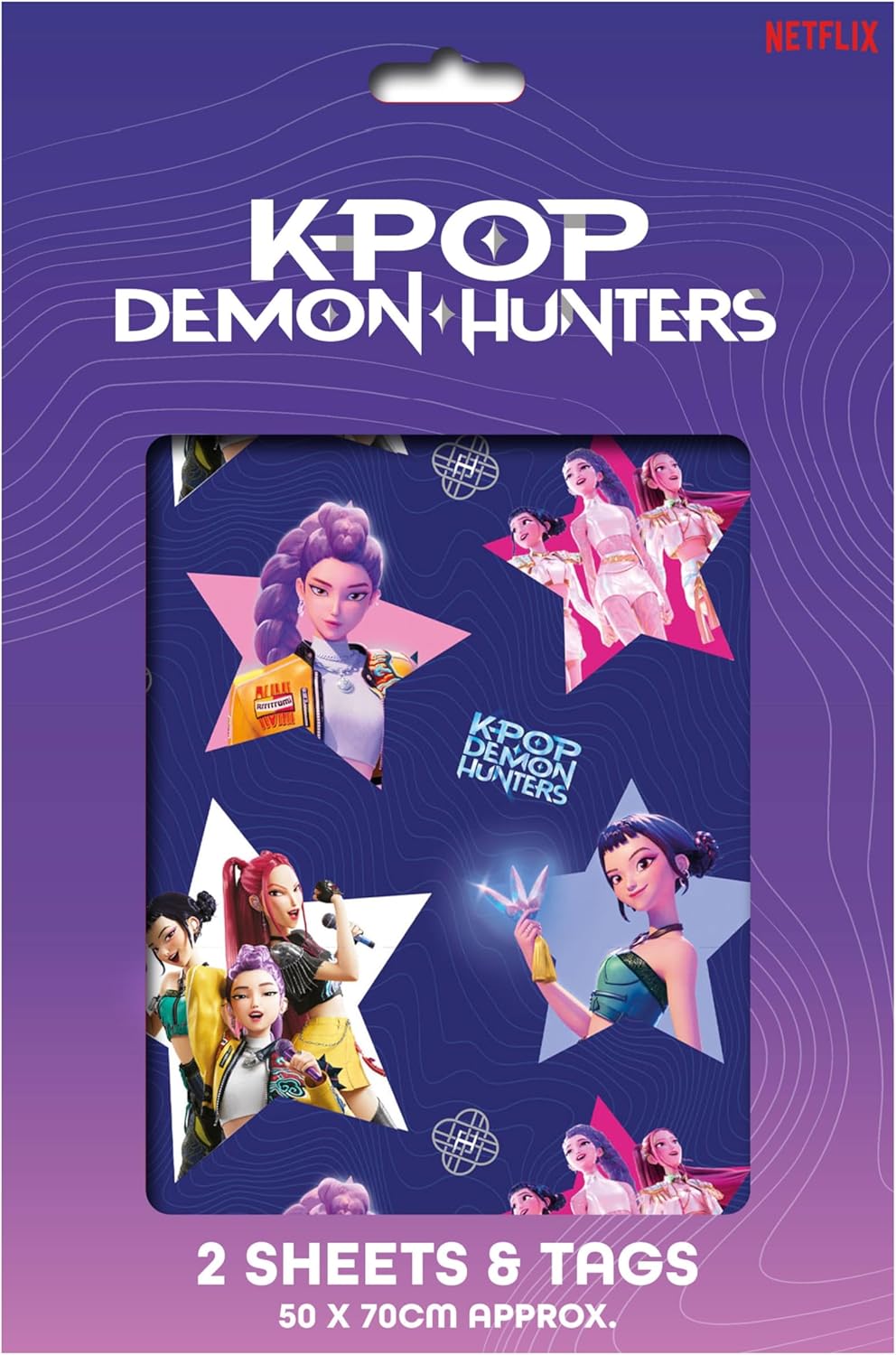 K-POP Demon Hunters Gift Wrap Set, 2 Sheets and Tags, 50 x 70cm, Officially Licensed Kpop Wrapping Paper Birthday Gifts